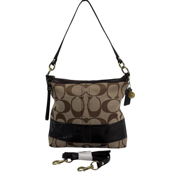 Coach signature Jacquard Brown Khaki Convertible Shoulder Crossbody Bag Y2K - Picture 2 of 9